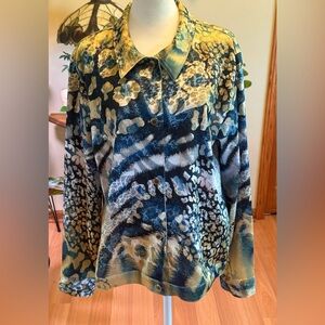 Impulse California Womens Yellow Blue Collared Button Long Sleeve Large Jacket